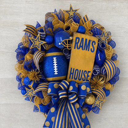 Football Team Handcrafted Wreath for Game-Day Front Door Decor
