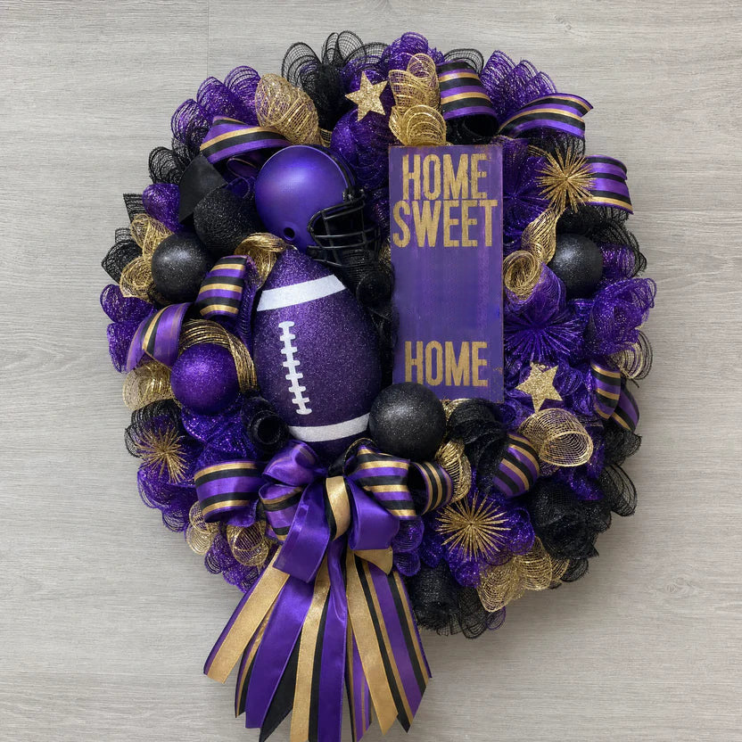 Football Team Handcrafted Wreath for Game-Day Front Door Decor