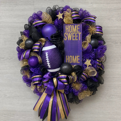 Football Team Handcrafted Wreath for Game-Day Front Door Decor