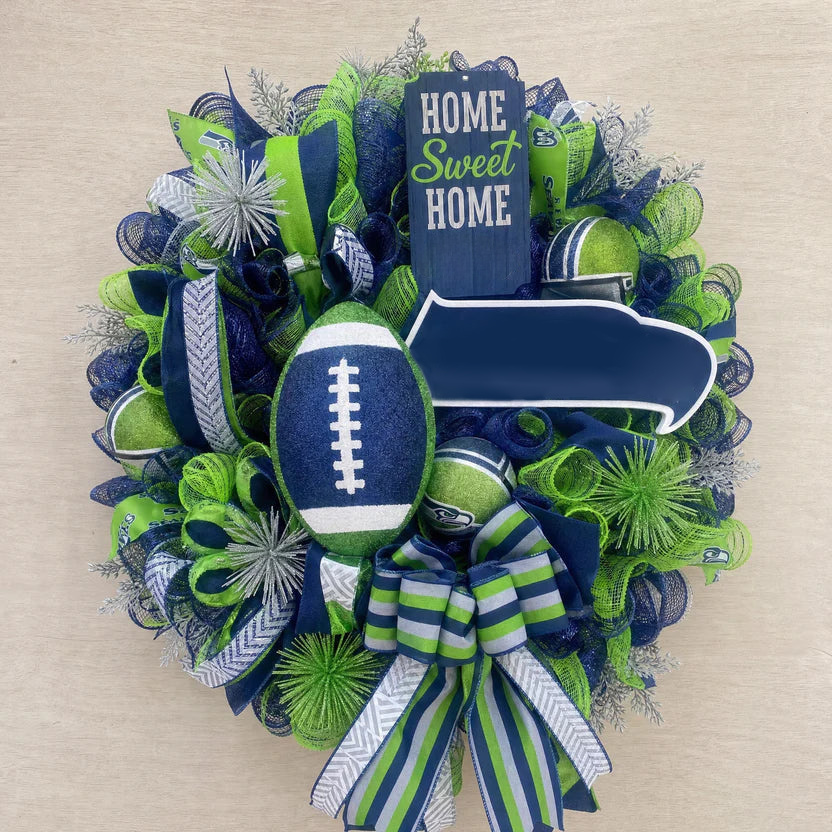 Football Team Handcrafted Wreath for Game-Day Front Door Decor