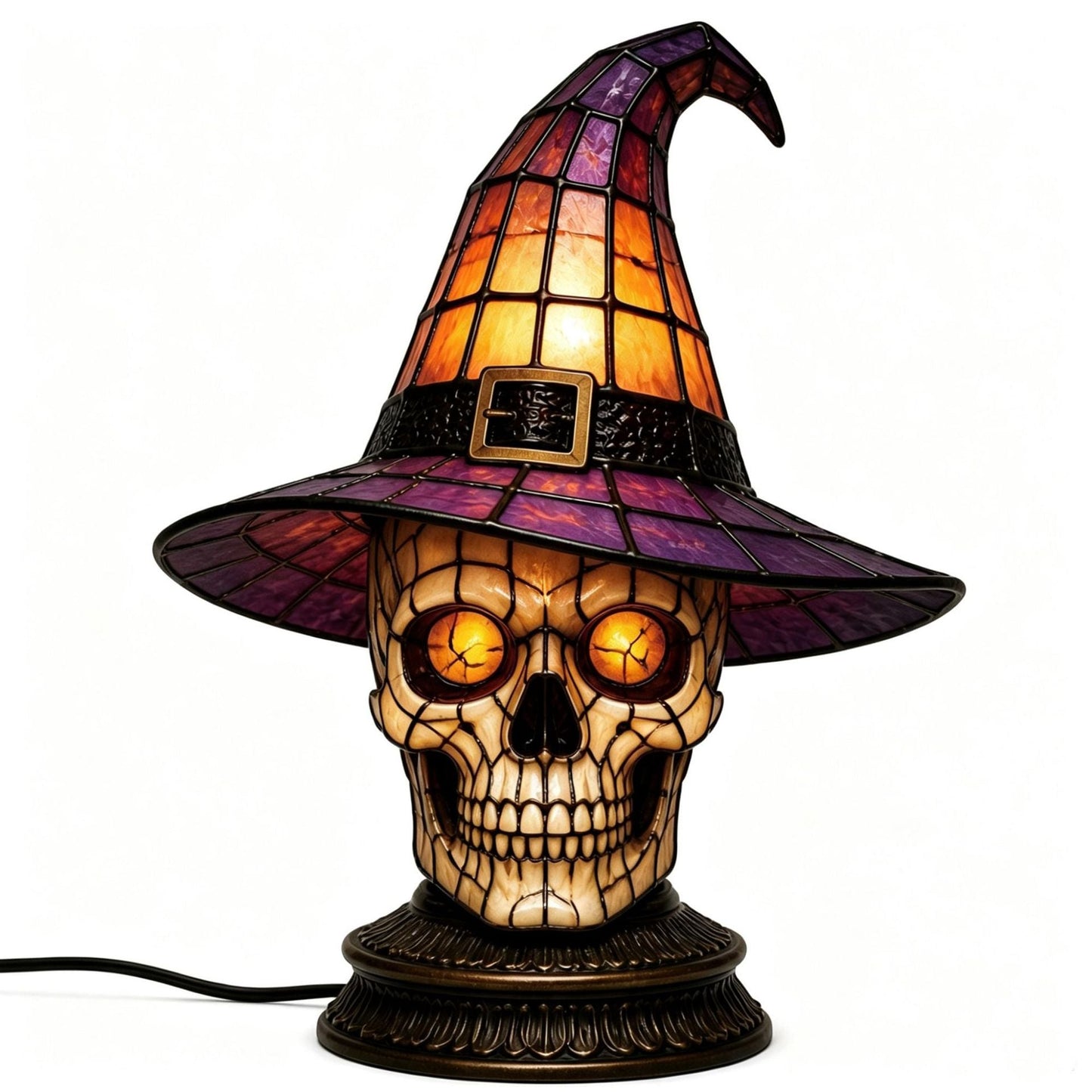 🔥Exclusive Limited Item 👍🔥50%OFF🐈 Gothic Stained Glass Witch Black Cat Table Lamp | Halloween Witch Hat Night Light Decor