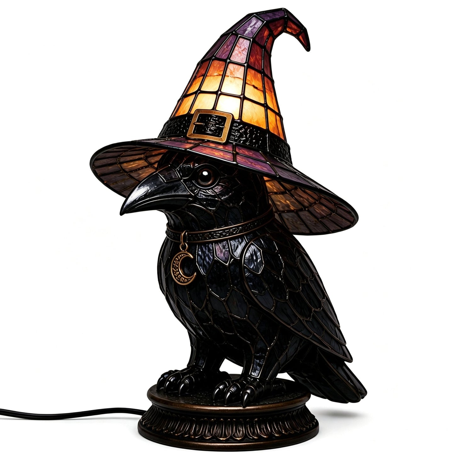 🔥Exclusive Limited Item 👍🔥50%OFF🐈 Gothic Stained Glass Witch Black Cat Table Lamp | Halloween Witch Hat Night Light Decor