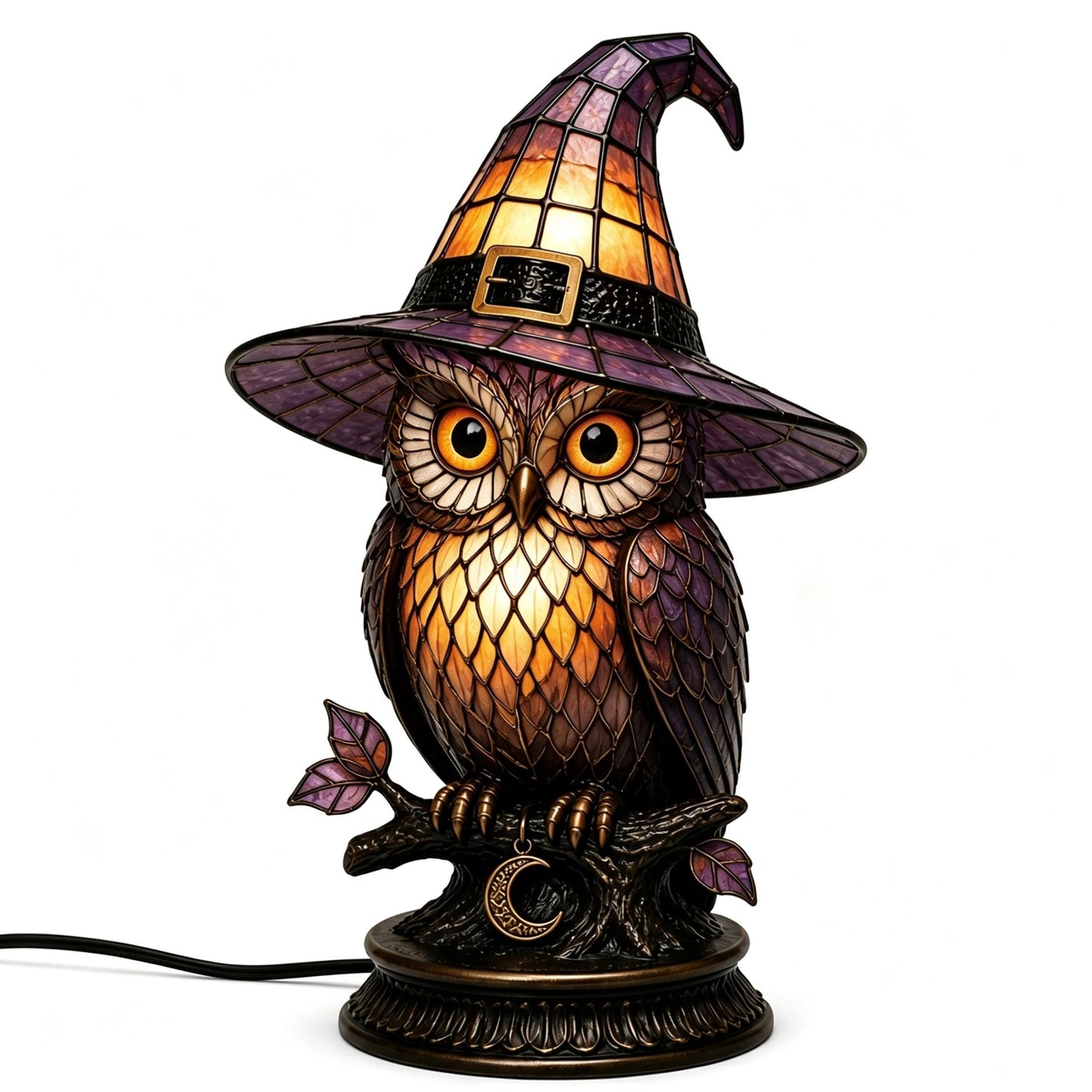 🔥Exclusive Limited Item 👍🔥50%OFF🐈 Gothic Stained Glass Witch Black Cat Table Lamp | Halloween Witch Hat Night Light Decor