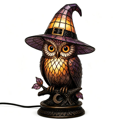 🔥Exclusive Limited Item 👍🔥50%OFF🐈 Gothic Stained Glass Witch Black Cat Table Lamp | Halloween Witch Hat Night Light Decor