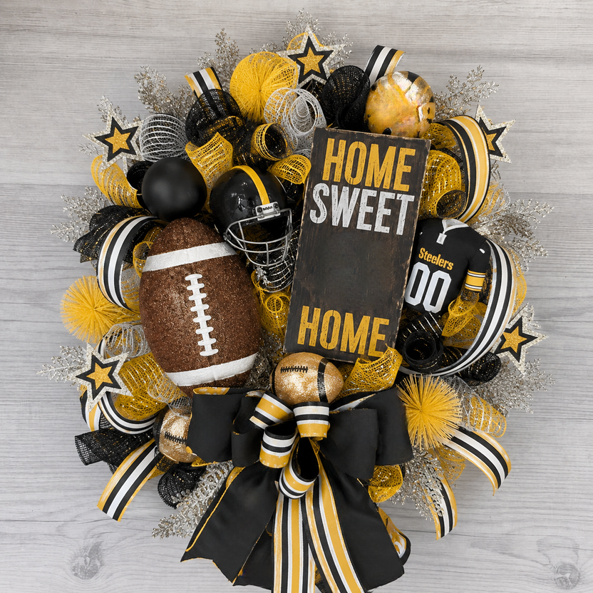 Football Team Handcrafted Wreath for Game-Day Front Door Decor