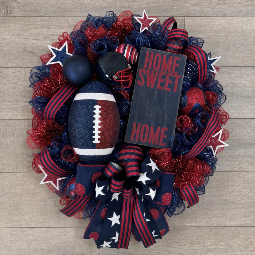 Football Team Handcrafted Wreath for Game-Day Front Door Decor