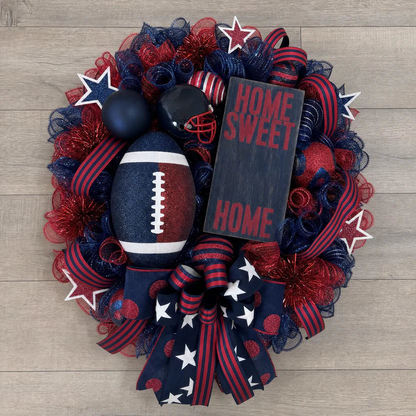 Football Team Handcrafted Wreath for Game-Day Front Door Decor