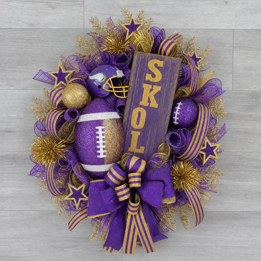 Football Team Handcrafted Wreath for Game-Day Front Door Decor