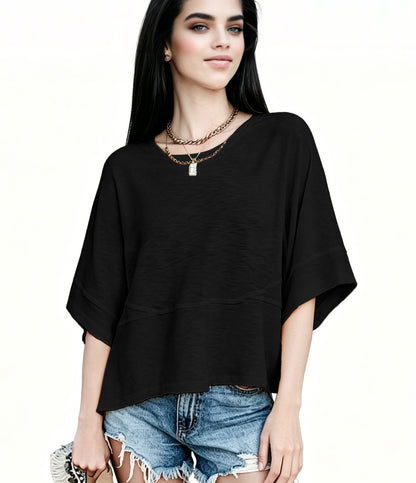 Women's Summer Casual Crewneck Batwing Half Sleeve T-Shirts Solid Color Loose Fit Cute Basic Flowy Tops Tees Blouses