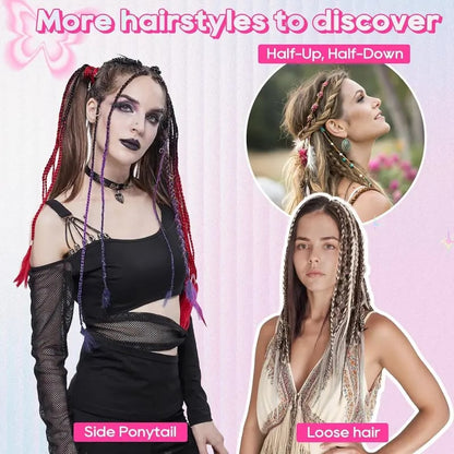 🔥🆕 2026 Boho Dreadlock Clip-In Hair Extensions 🌿 – 20" Braided Hair with Beads & Charms