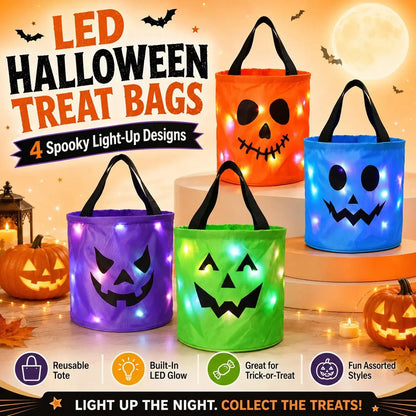 👻 Glow-in-the-Dark Halloween LED Candy Basket  Bags🎃5 Pack Pumpkin Trick or Treat Bags with Glow Lights for Kids, Parties & Halloween Decorations