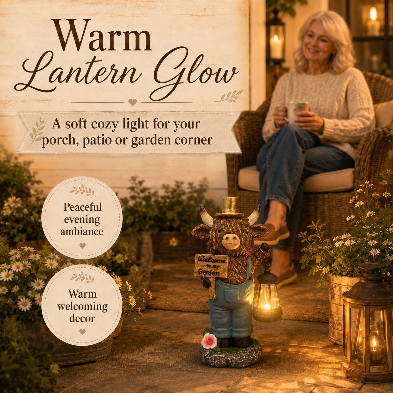 Handcrafted Solar-Powered Scottish Highland Bull Garden Welcome Light
