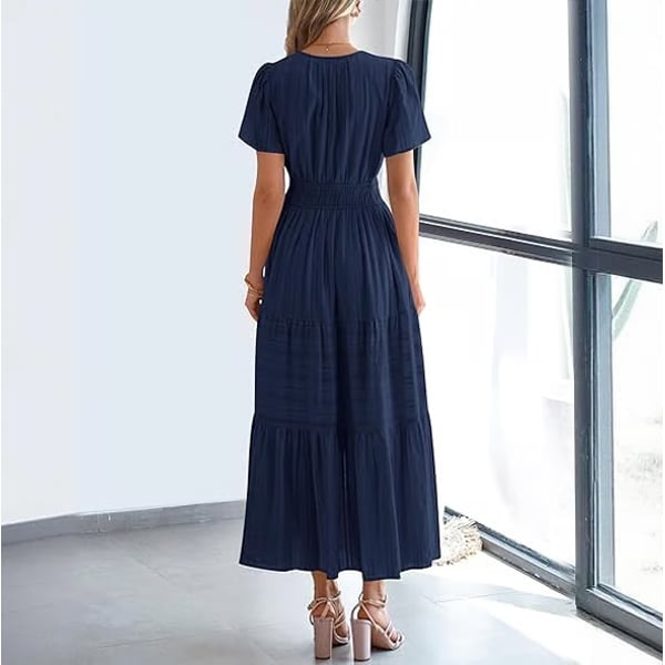 🔥 Women's Summer 2026 Casual Maxi Dress Lightweight Short Sleeve V Neck Boho Dress with Pockets