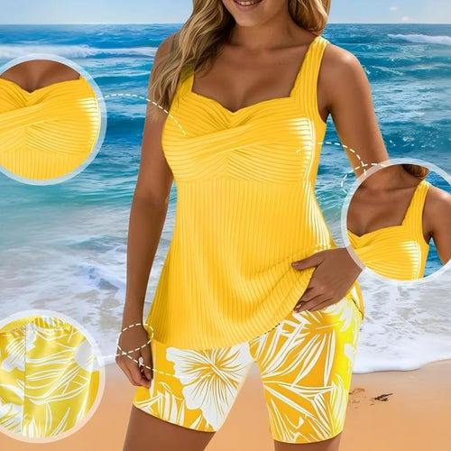 🔥🔥🔥Two-piece Body Covering Surplice Tankini Printed Boxer Swimsuit-6 colors🤩