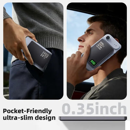 ⚡ 15W Magnetic Wireless Power Bank – Ultra-Slim 0.35" Portable Charger, 5000/10000mAh, MagSafe Compatible for iPhone, Aluminum Metallic Finish