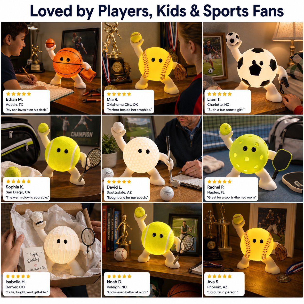 🏆 All-Star Sports Night Light Buddy | Cute LED Lamp for Bedrooms, Desks & Trophy Shelves