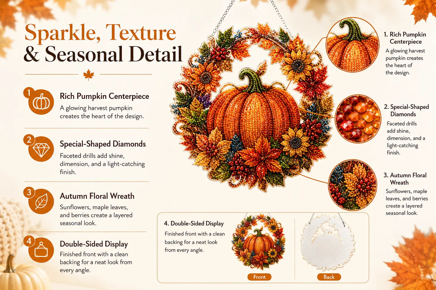 49% OFF - 🍂✨Autumn Harvest Pumpkin Diamond Art Hanging Ornament Kit