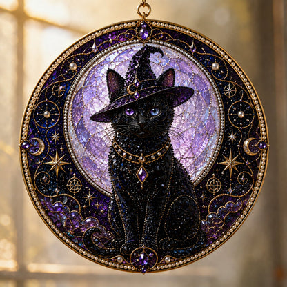🌙🐈‍⬛ LAST DAY 49% OFF – ✨ Premium 3D Pearl Celestial Black Cat Window Hanging Kit | Luxury Flocked Canvas with Scratch-Resistant Non-Fading Pearl Beads DIY Handmade Moonlight Suncatcher Decor 🔮💎