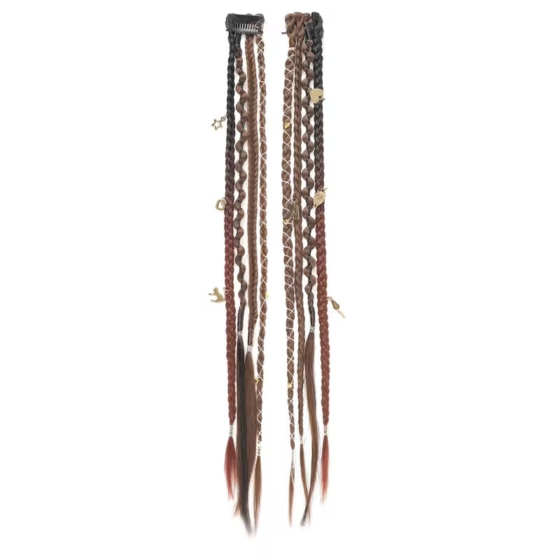 🔥🆕 2026 Boho Dreadlock Clip-In Hair Extensions 🌿 – 20" Braided Hair with Beads & Charms
