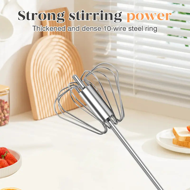 🥄✨ Stainless Steel Hand-Push Rotary Whisk – Effortless Mixing in Seconds!