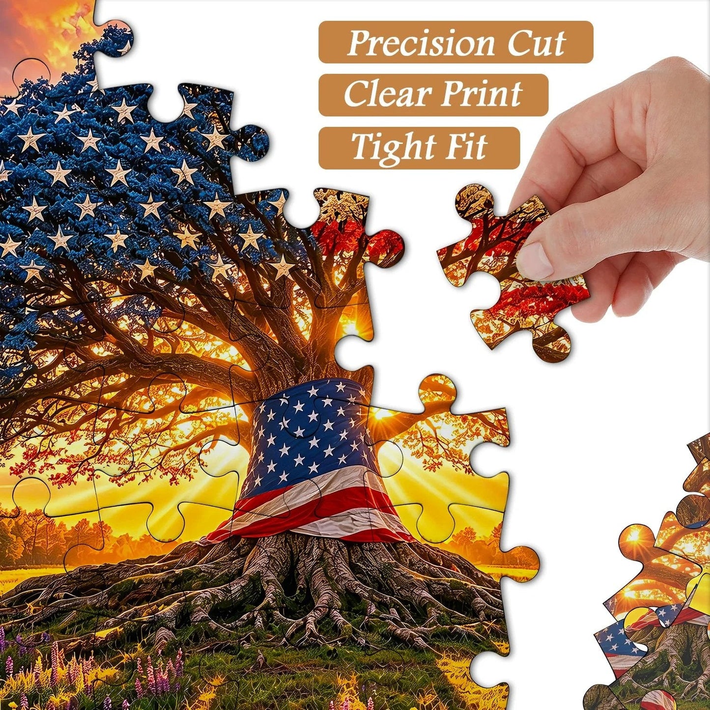 Liberty Root Oak Jigsaw Puzzle 1000 Piece – Patriotic Flag Tree Design
