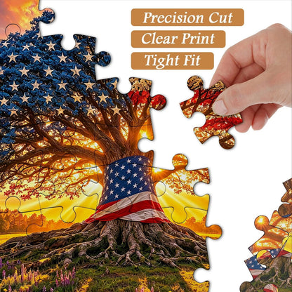 Liberty Root Oak Jigsaw Puzzle 1000 Piece – Patriotic Flag Tree Design