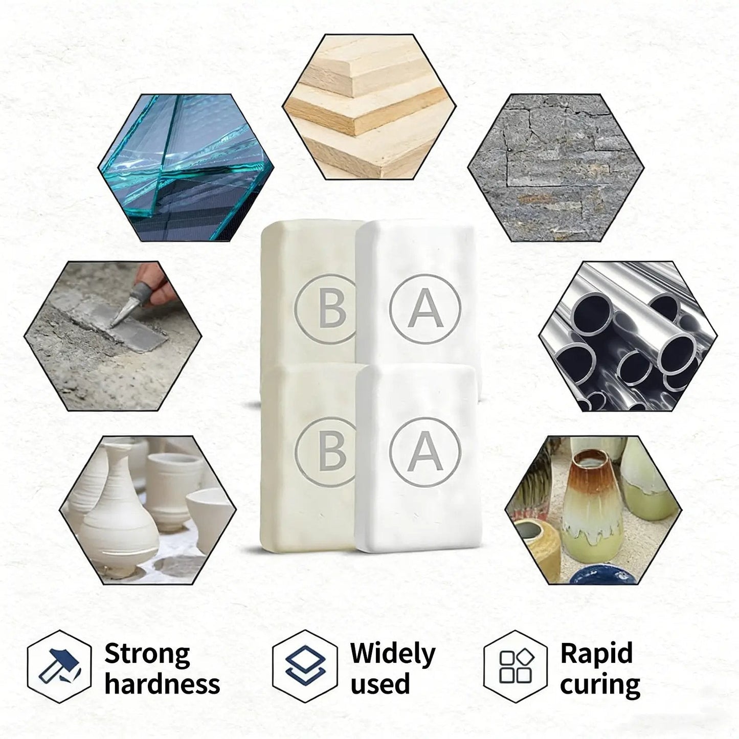 Steel Reinforced Epoxy Putty, Easy Operation, High Strength & Strong Adhesion, Excellent Restoration,