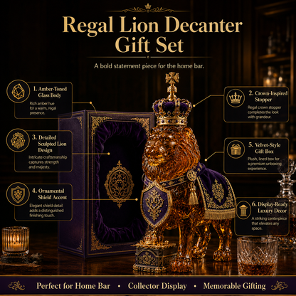 👑87th Anniversary Royal Lion Crown‑Style Whiskey Bottle, Collectible Decor Liquor Decanter