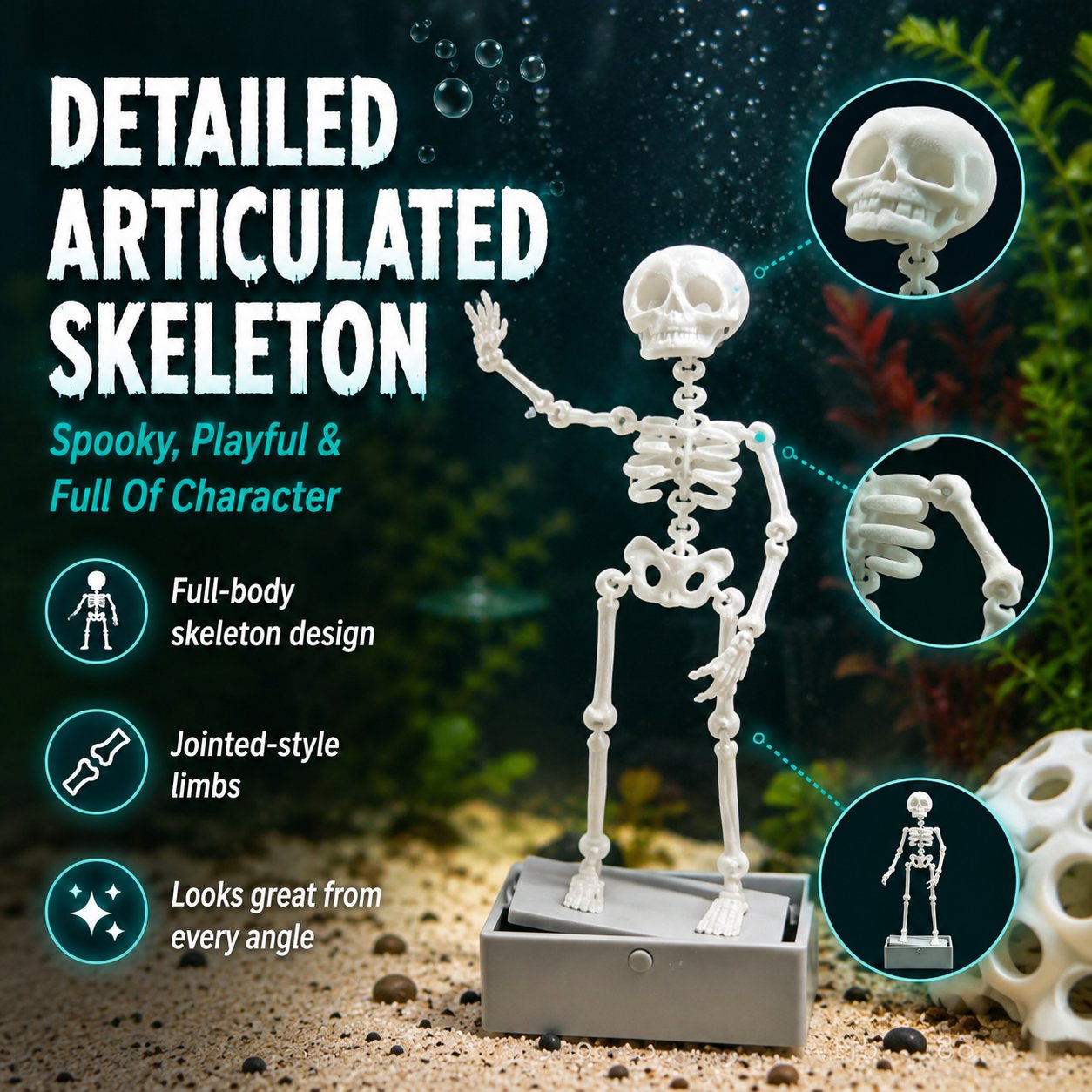 💀 Dancing Skeleton Aquarium Bubbler | Spooky Bubble Effect Fish Tank Decoration