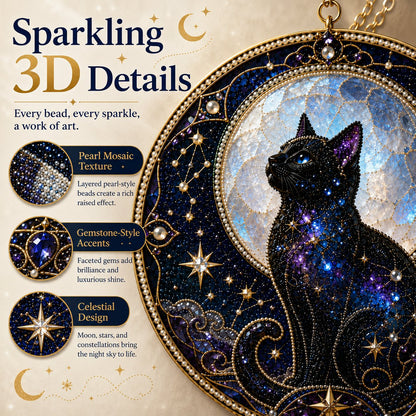 🌙🐈‍⬛ LAST DAY 49% OFF – ✨ Premium 3D Pearl Celestial Black Cat Window Hanging Kit | Luxury Flocked Canvas with Scratch-Resistant Non-Fading Pearl Beads DIY Handmade Moonlight Suncatcher Decor 🔮💎
