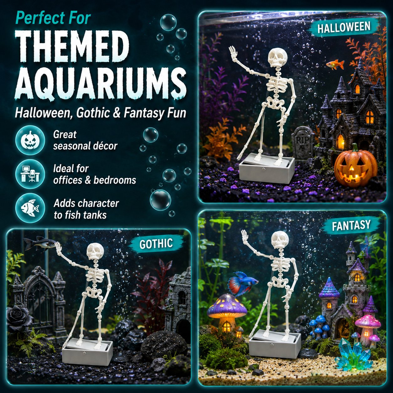 💀 Dancing Skeleton Aquarium Bubbler | Spooky Bubble Effect Fish Tank Decoration