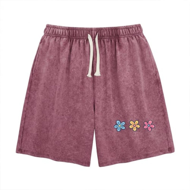 Women's Soft Cotton Blend Washed Floral Shorts, Casual Summer Travel Streetwear Bottoms