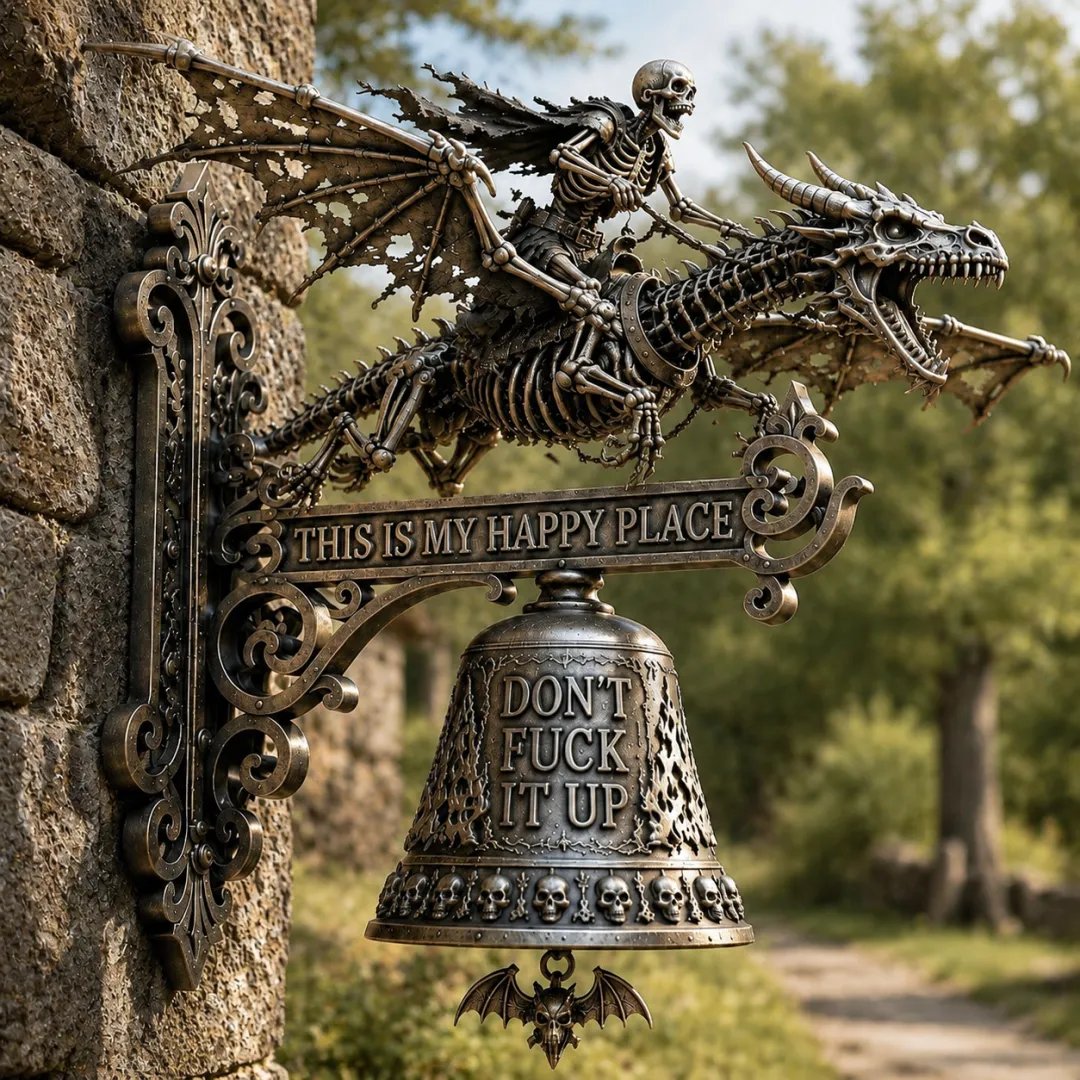 🔥HOT SALE 49% OFF🐉🔔Skull Dragon Rider Bell – “This Is My Happy Place” Wall Bell✨