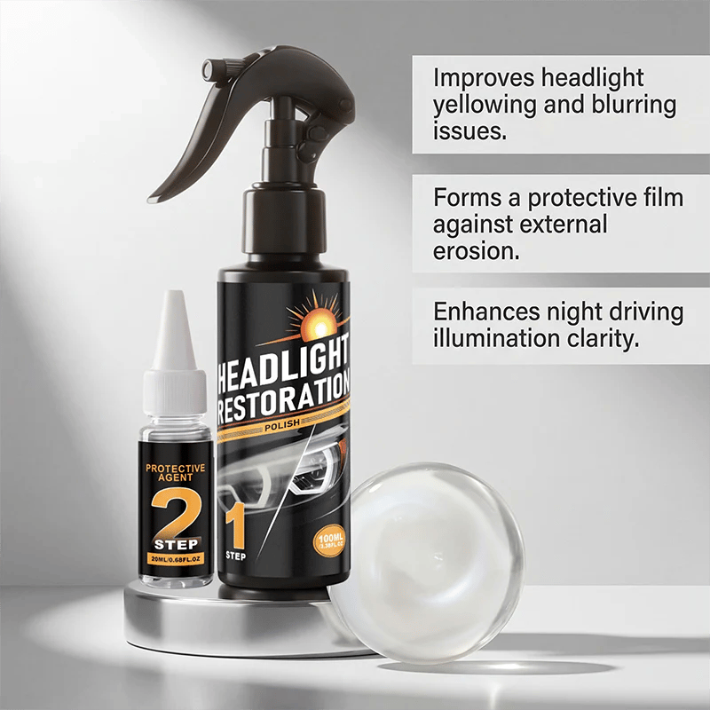 🥳2026 HOT SALE🥳💞50K+ SOLD!⏰🔧 Buy 2 Get 1 Free – LAST DAY! Headlight Restorer Kit – 2 steps, no disassembly. Removes yellow haze, restores clarity. Long‐lasting UV shield. 🚗✨