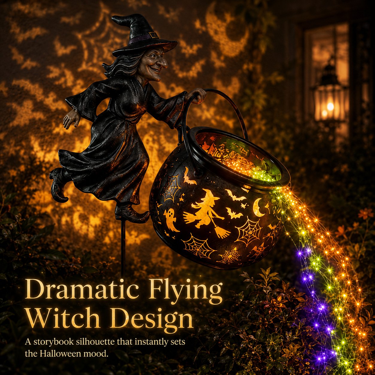 Halloween Witch Cauldron Garden Light