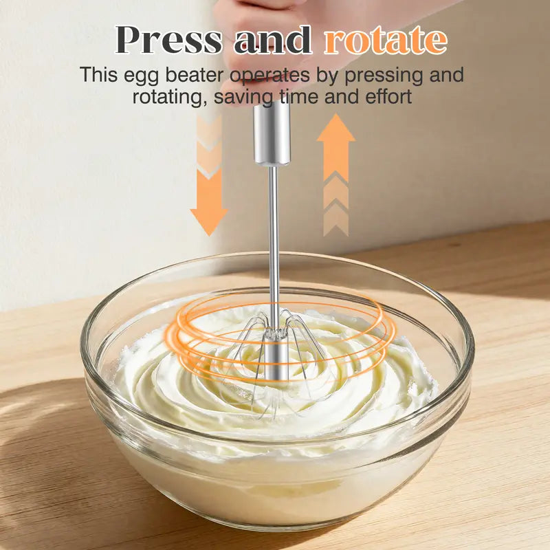 🥄✨ Stainless Steel Hand-Push Rotary Whisk – Effortless Mixing in Seconds!