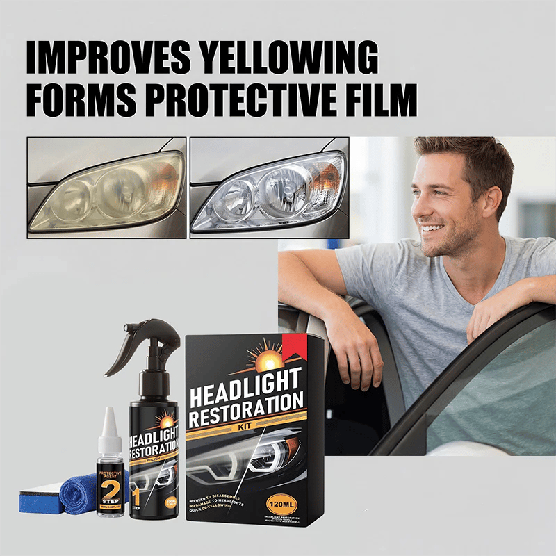 🥳2026 HOT SALE🥳💞50K+ SOLD!⏰🔧 Buy 2 Get 1 Free – LAST DAY! Headlight Restorer Kit – 2 steps, no disassembly. Removes yellow haze, restores clarity. Long‐lasting UV shield. 🚗✨