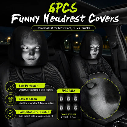 🔥😆 Funny Cartoon Car Headrest Covers – 2PCS Universal Fit 🚗