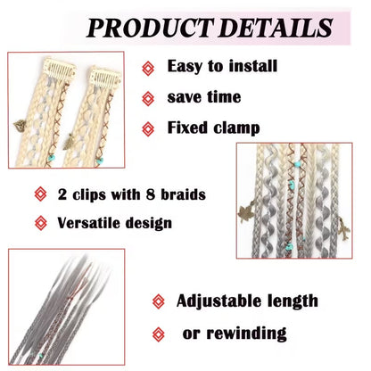 🔥🆕 2026 Boho Dreadlock Clip-In Hair Extensions 🌿 – 20" Braided Hair with Beads & Charms
