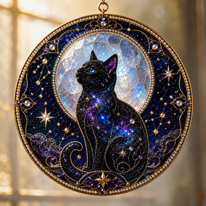 🌙🐈‍⬛ LAST DAY 49% OFF – ✨ Premium 3D Pearl Celestial Black Cat Window Hanging Kit | Luxury Flocked Canvas with Scratch-Resistant Non-Fading Pearl Beads DIY Handmade Moonlight Suncatcher Decor 🔮💎