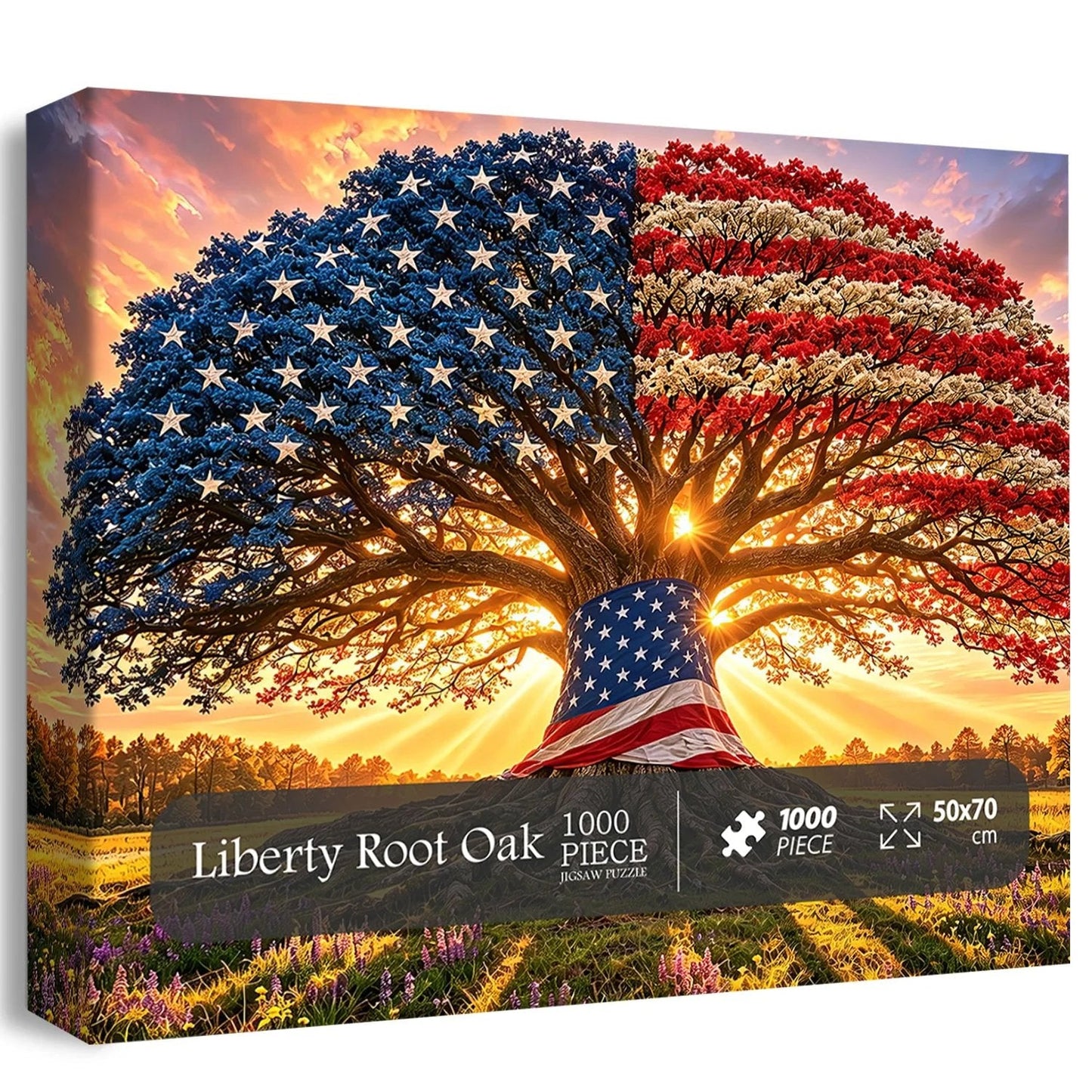Liberty Root Oak Jigsaw Puzzle 1000 Piece – Patriotic Flag Tree Design