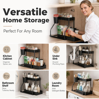 🧺 Pull Out Under Sink Organizer, 2-Tier Kitchen & Bathroom Storage Caddy