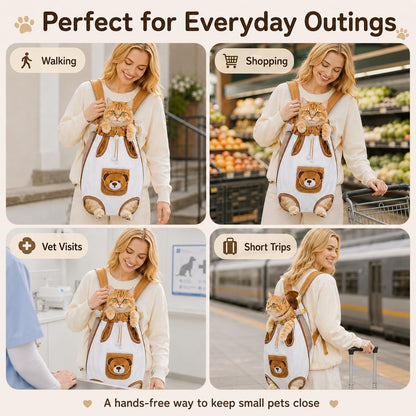 Cute Bear Design Front Pet Carrier Backpack, Breathable Adjustable Hands-Free Travel Chest Bag for Cats Small Dogs Walking Shopping Vet Visits