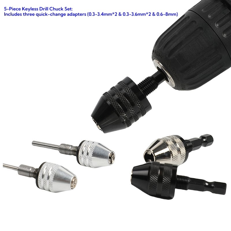 2-Piece Keyless Drill Chuck Adapter Set – 1/4′′ Hex Quick Change (0.3-8mm) for Impact Drivers & Power Tools