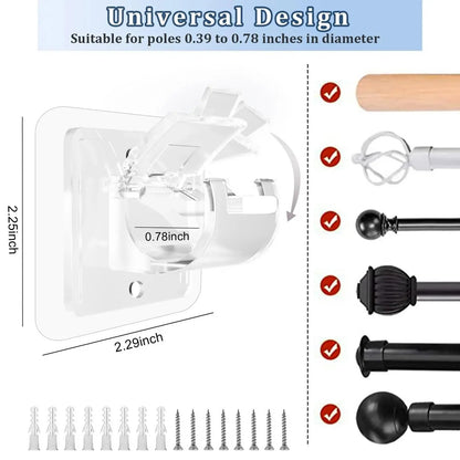 💪8PCS Curtain Rod Brackets with Clips – Transparent Adjustable Drapery Hooks Holder Set for Living Room, Bathroom & Bedroom Curtain Installation