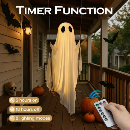 🔥Last Day 59% OFF🔥5FT Giant Lighted Halloween Ghost Swing – Create A Spooky Yard Scene