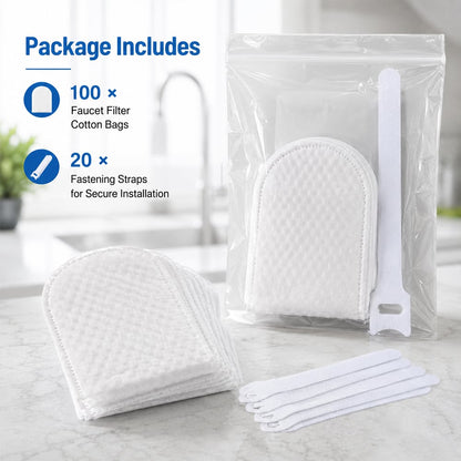 Faucet Filter Cotton Bags - Universal, 100 PCS Splash-Proof Faucet Filter Set