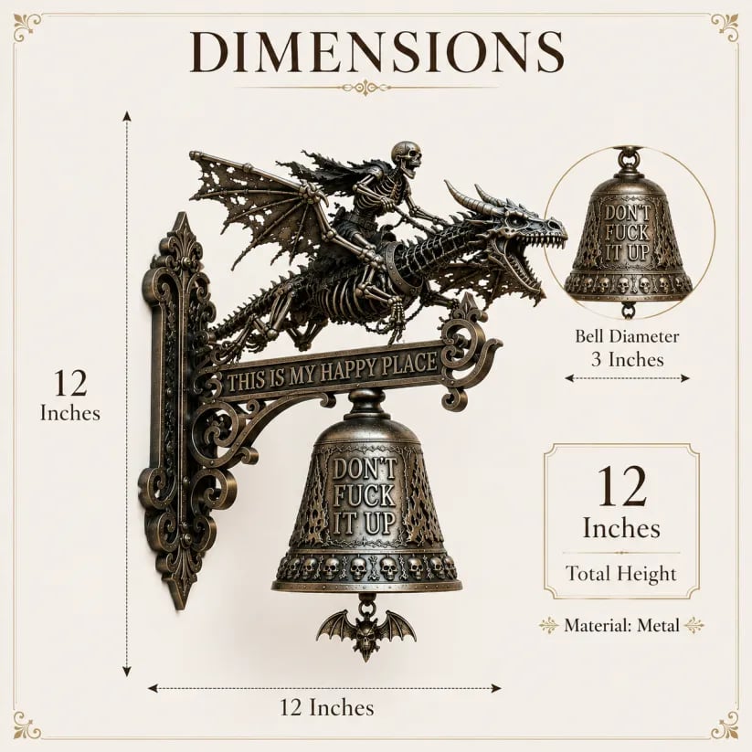 🔥HOT SALE 49% OFF🐉🔔Skull Dragon Rider Bell – “This Is My Happy Place” Wall Bell✨
