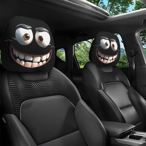 😆 Funny Cartoon Car Headrest Covers – 2PCS 2D Universal Fit 🚗