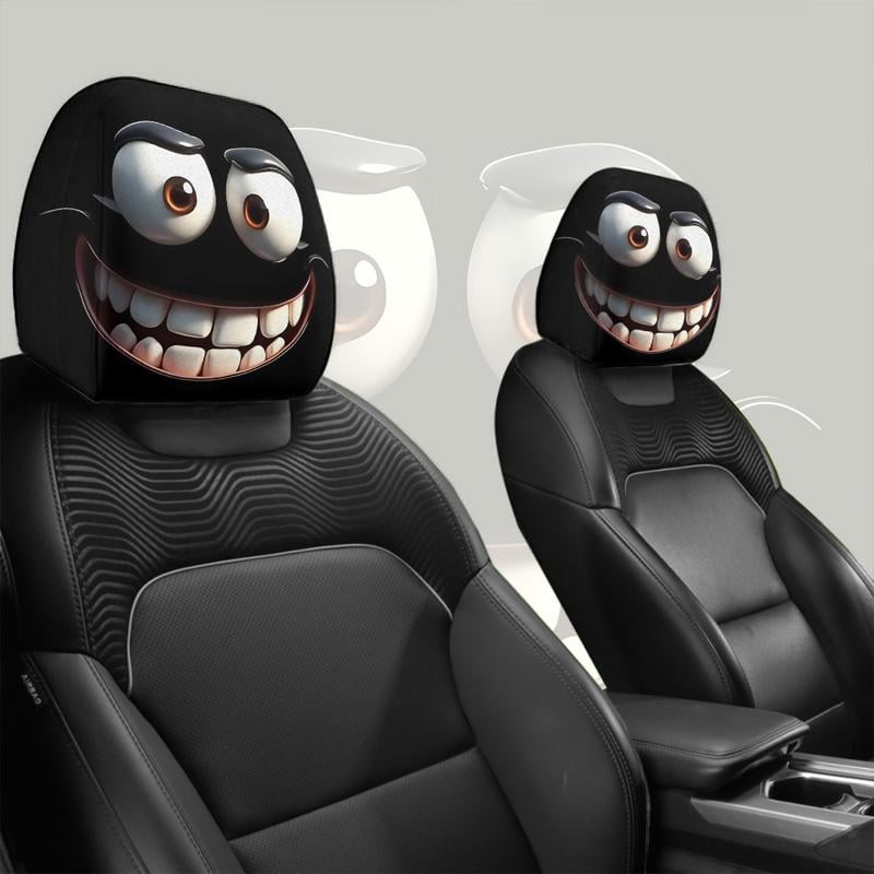 😆 Funny Cartoon Car Headrest Covers – 2PCS 2D Universal Fit 🚗